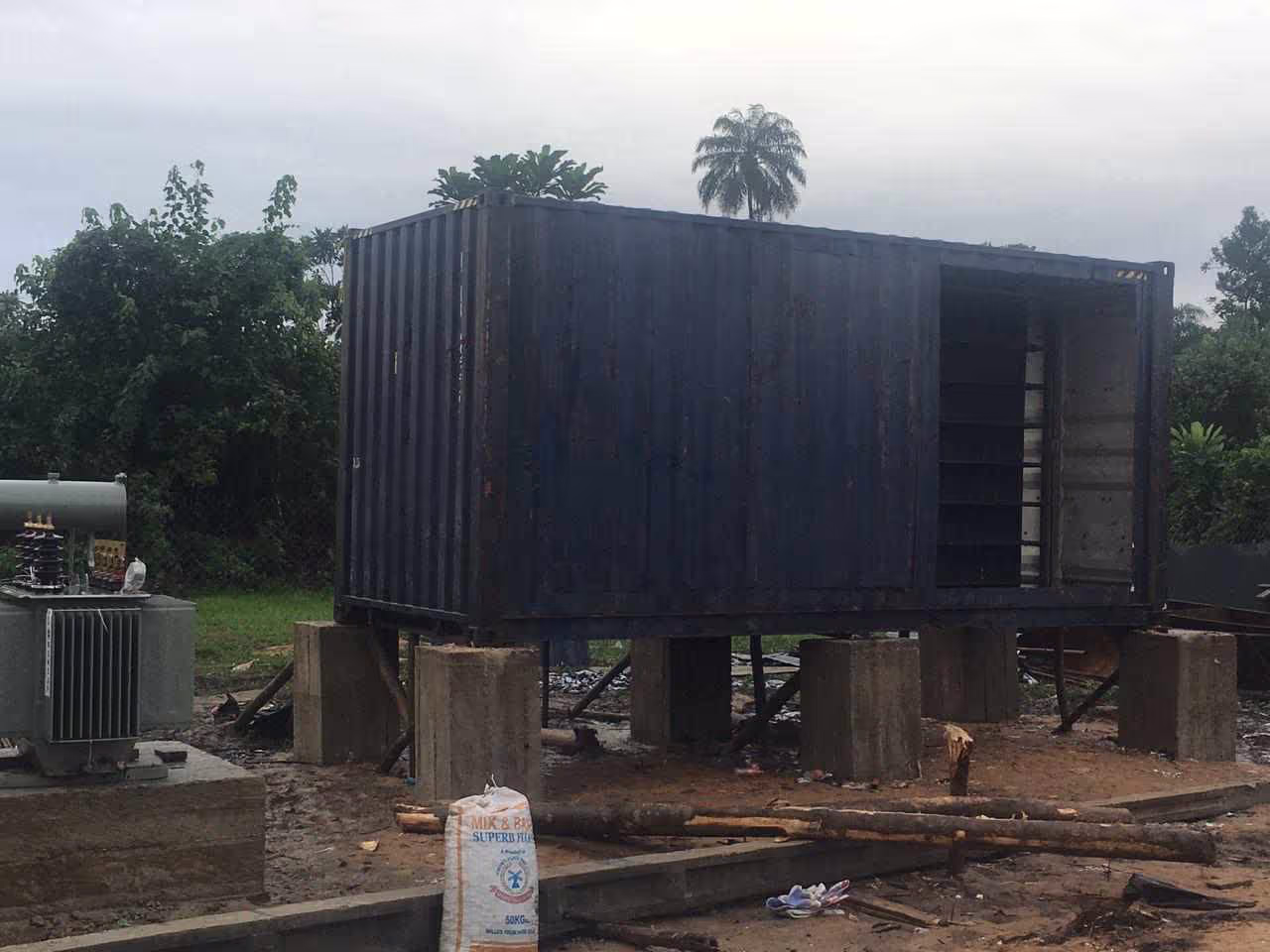 Our container resting on six cement pillars